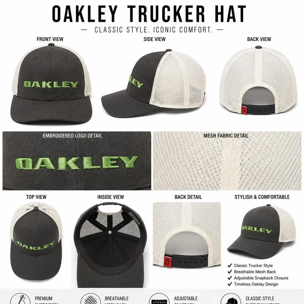 Oakley Gray and Lime Green Adjustable Hat